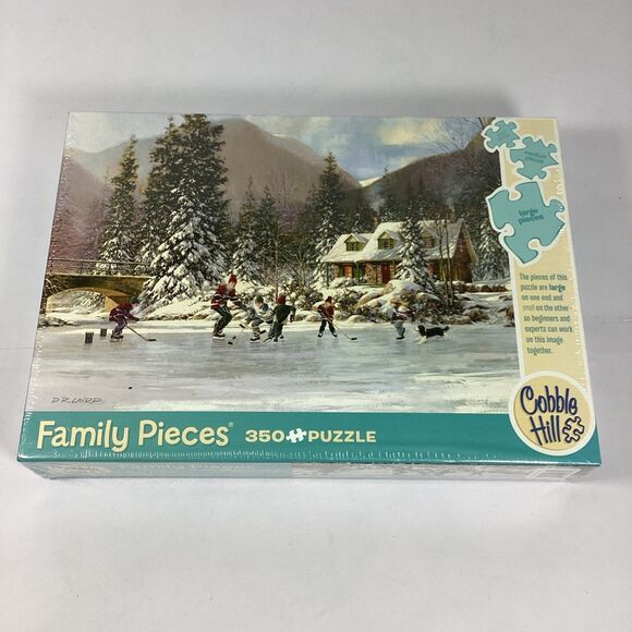 Cobble Hill Next Goal Wins 350 Piece Jigsaw Puzzle DR Laird Ice Hockey Pond New - Picture 1 of 9